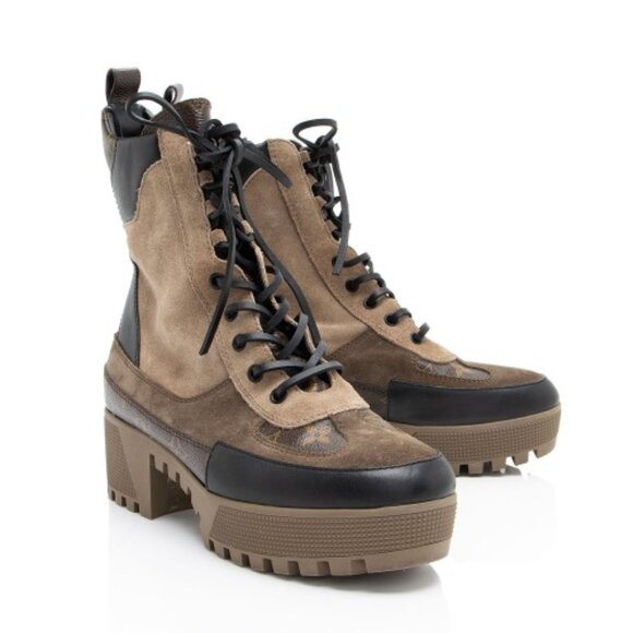 $1650 Louis Vuitton Monogram Canvas Suede Laureate Desert Platform Boots 9.5 - Picture 1 of 17
